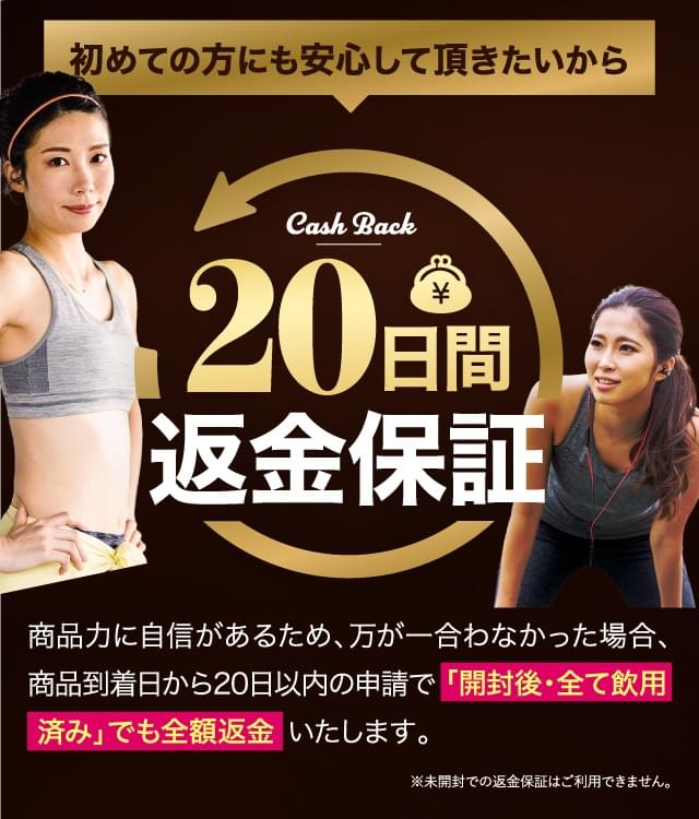 初めての方にも安心して頂きたいから、20日間返金保証。