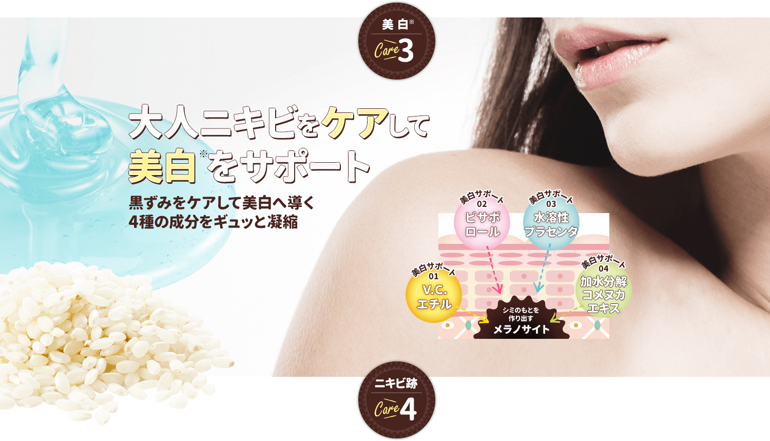 大人ニキビをケアして美白サポート