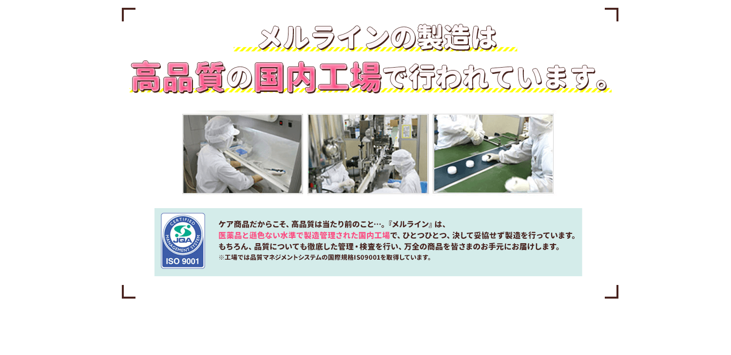メルラインの製造は高品質の国内工場で行われています。