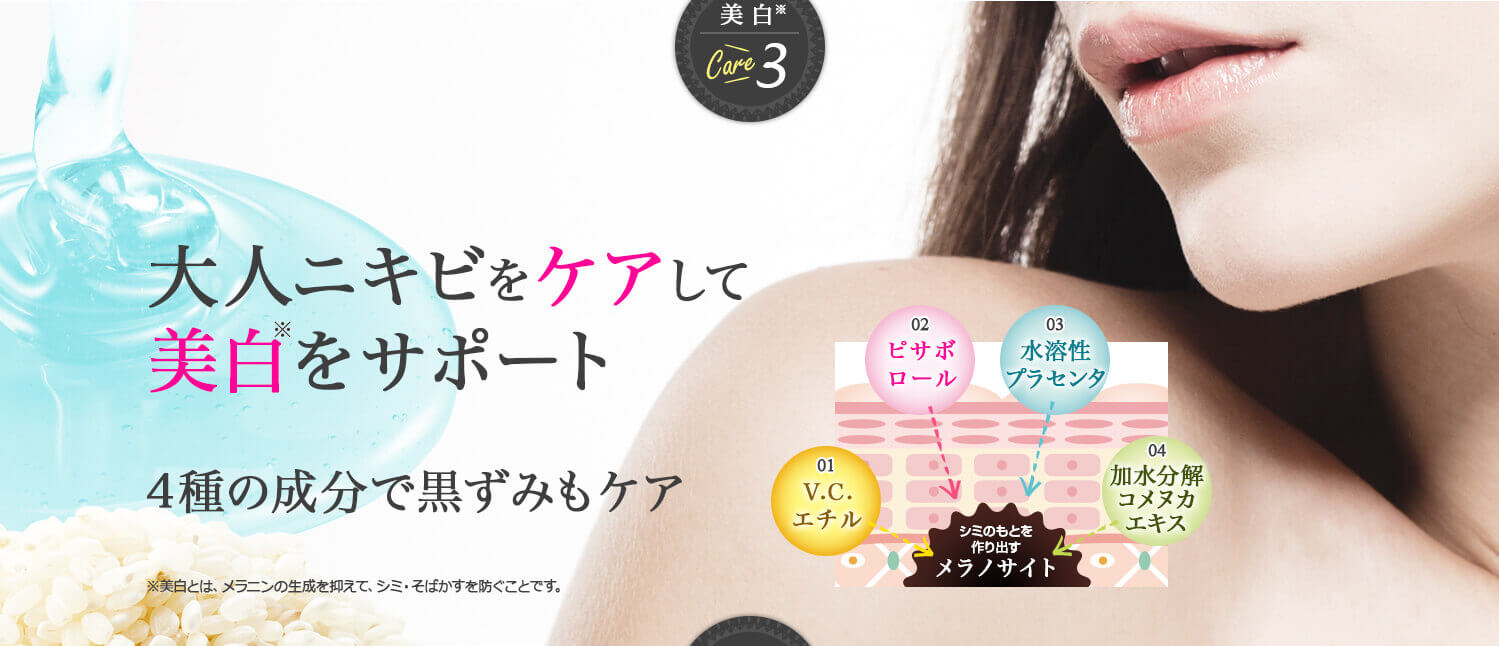 凹凸ニキビ跡をケアしてつるすべに 3つの成分がニキビ跡にアプローチ!