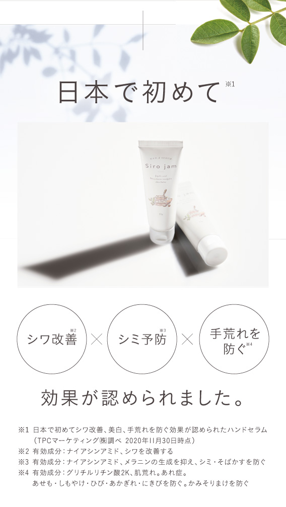 日本で初めてシワ改善 × シミ予防 × 手荒れを防ぐ効果が認められました。