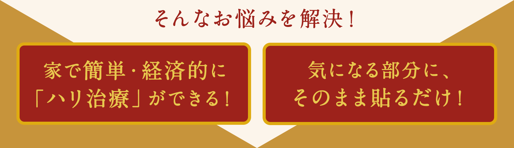 そんなお悩みを解決! 家で簡単・経済的に「ハリ治療」ができる! 気になる部分に、そのまま貼るだけ!