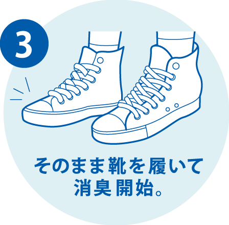 3. そのまま靴を履いて消臭開始。