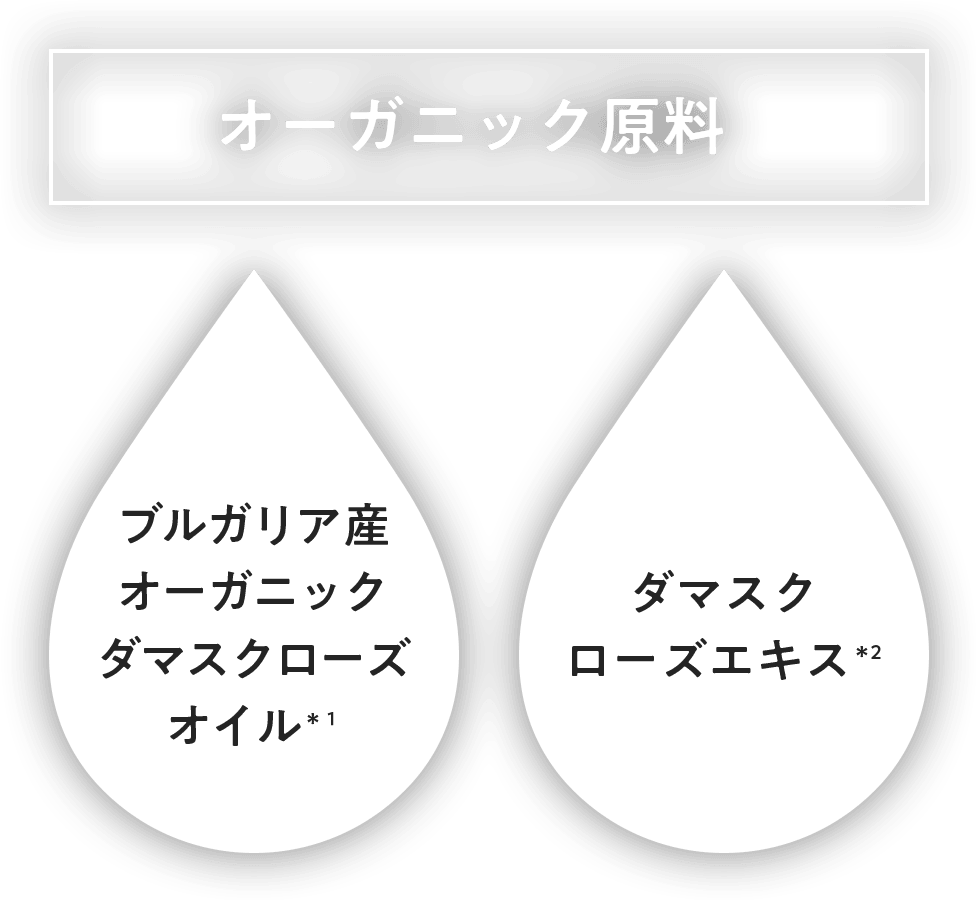 ブルガリア産オーガニック ダマスクローズオイル*1、ダマスクローズエキス*2