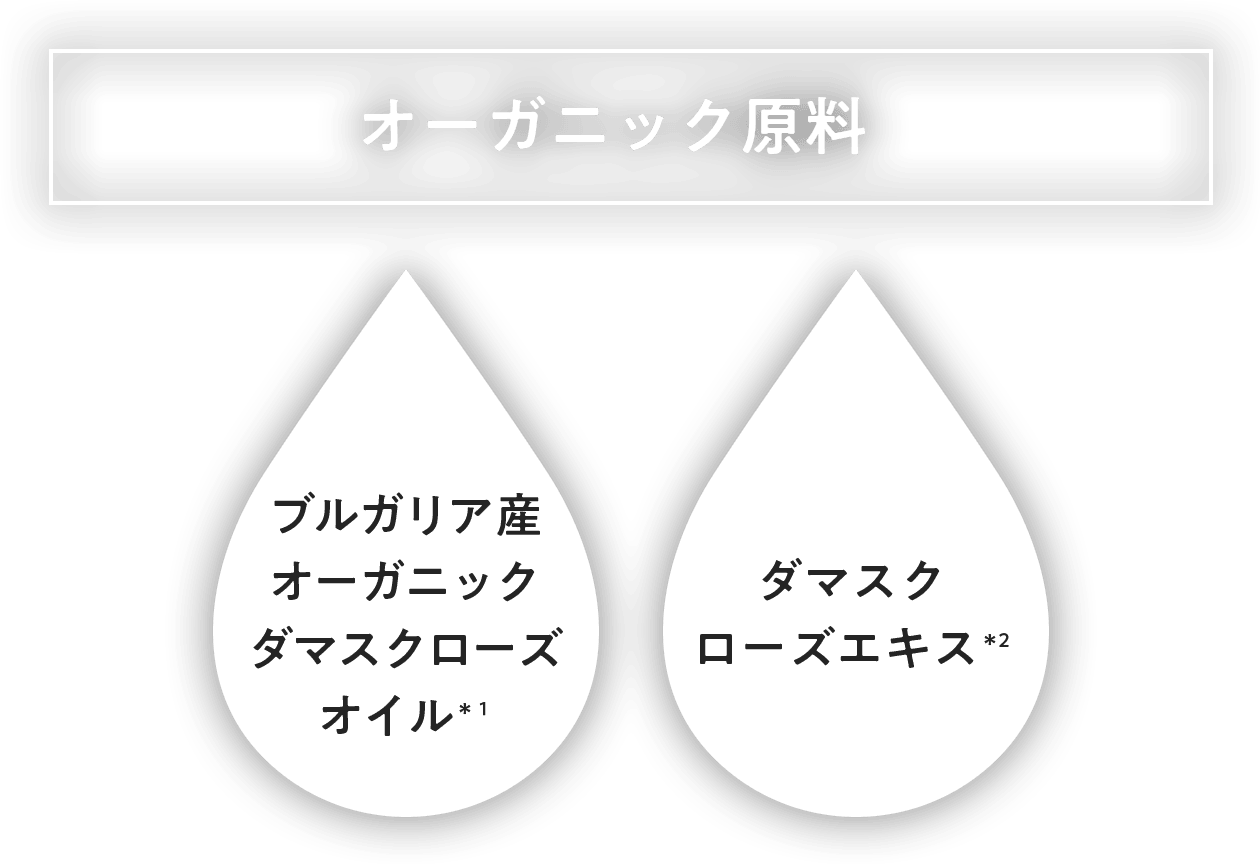ブルガリア産オーガニック ダマスクローズオイル*1、ダマスクローズエキス*2
