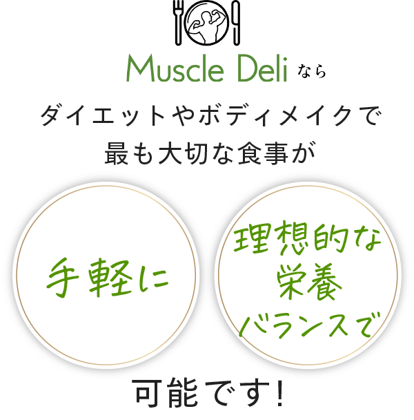 Muscle Deliならダイエットやボディメイクで最も大切な食事が手軽に理想的な栄養バランスで可能です!