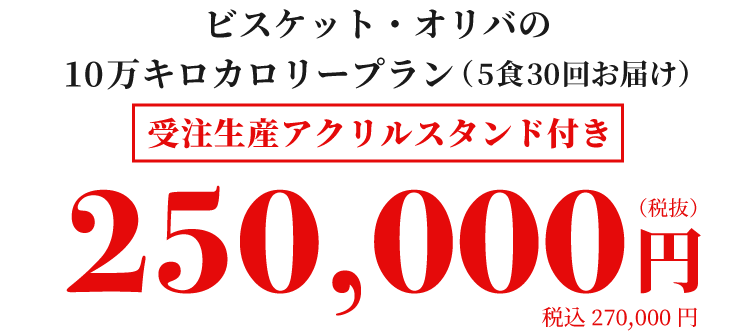 ビスケット・オリバの10万キロカロリープラン(5食30回お届け)受注生産アクリルスタンド付き 250,000円(税抜)税込270,000円