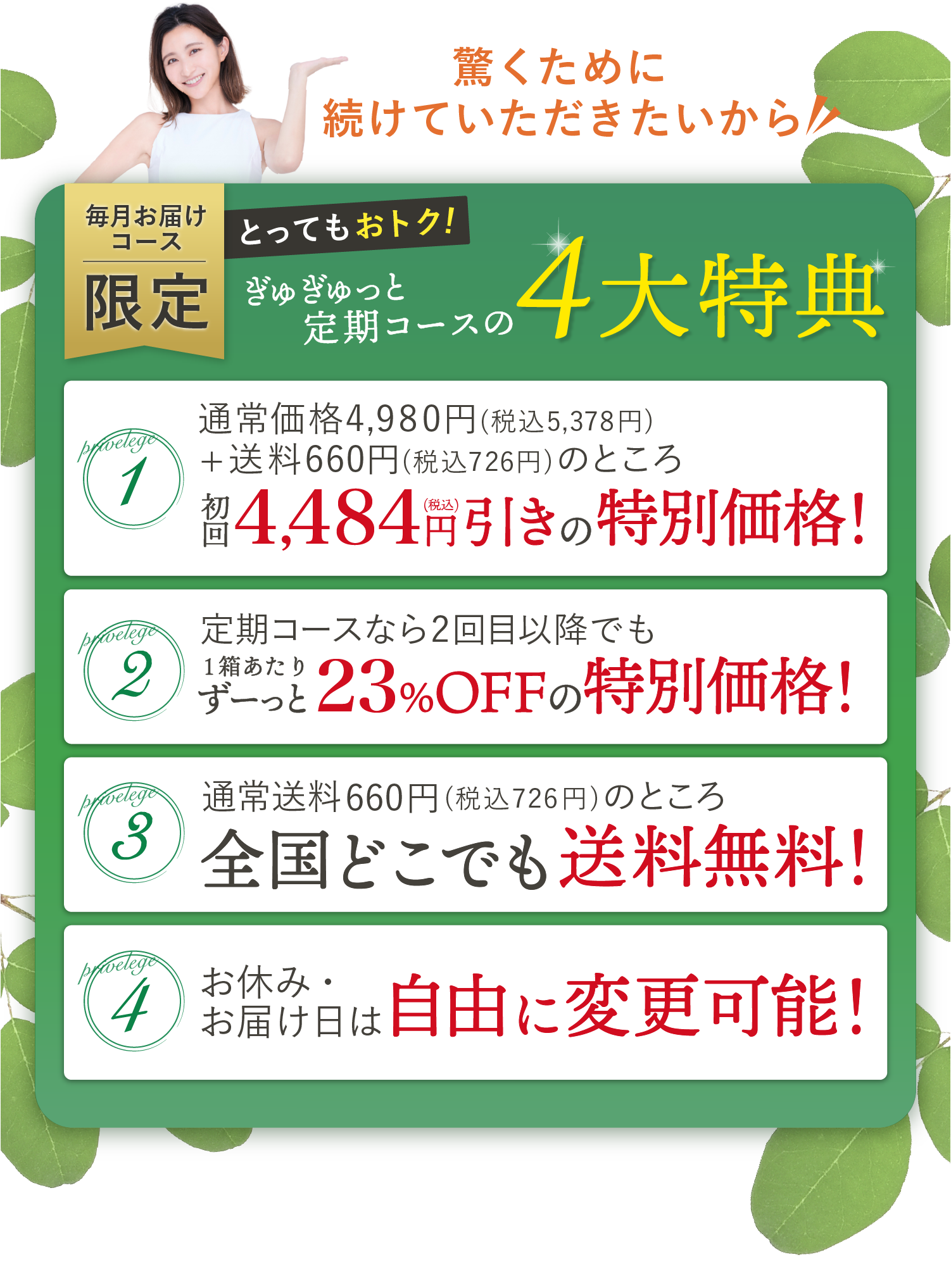 驚くために続けていただきたいから毎月お届けコース限定のとってもお得な特典