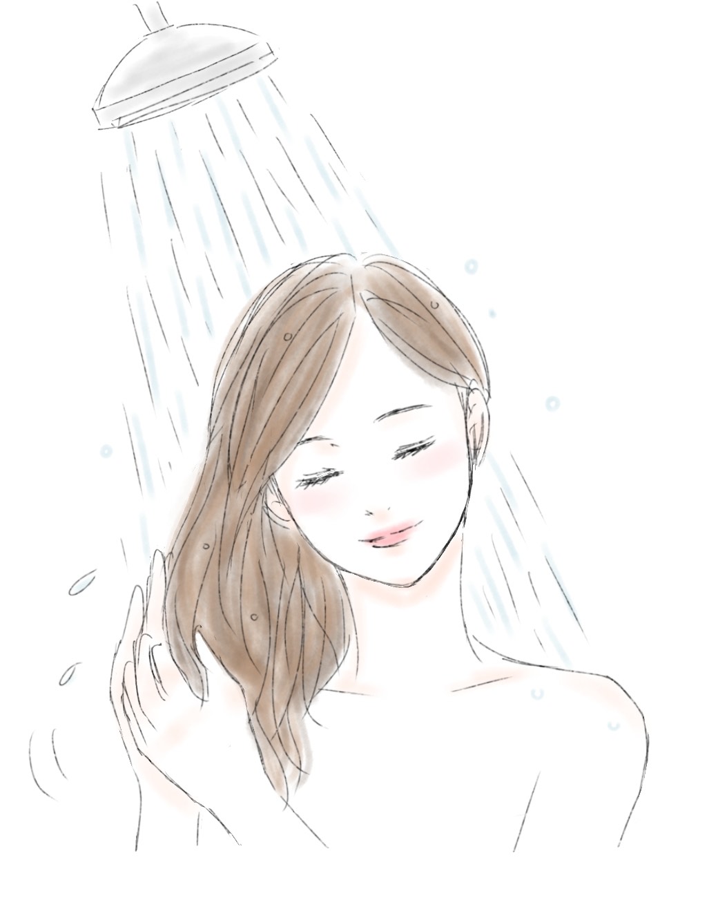 シャンプーをする前に髪の湯洗いをする女性