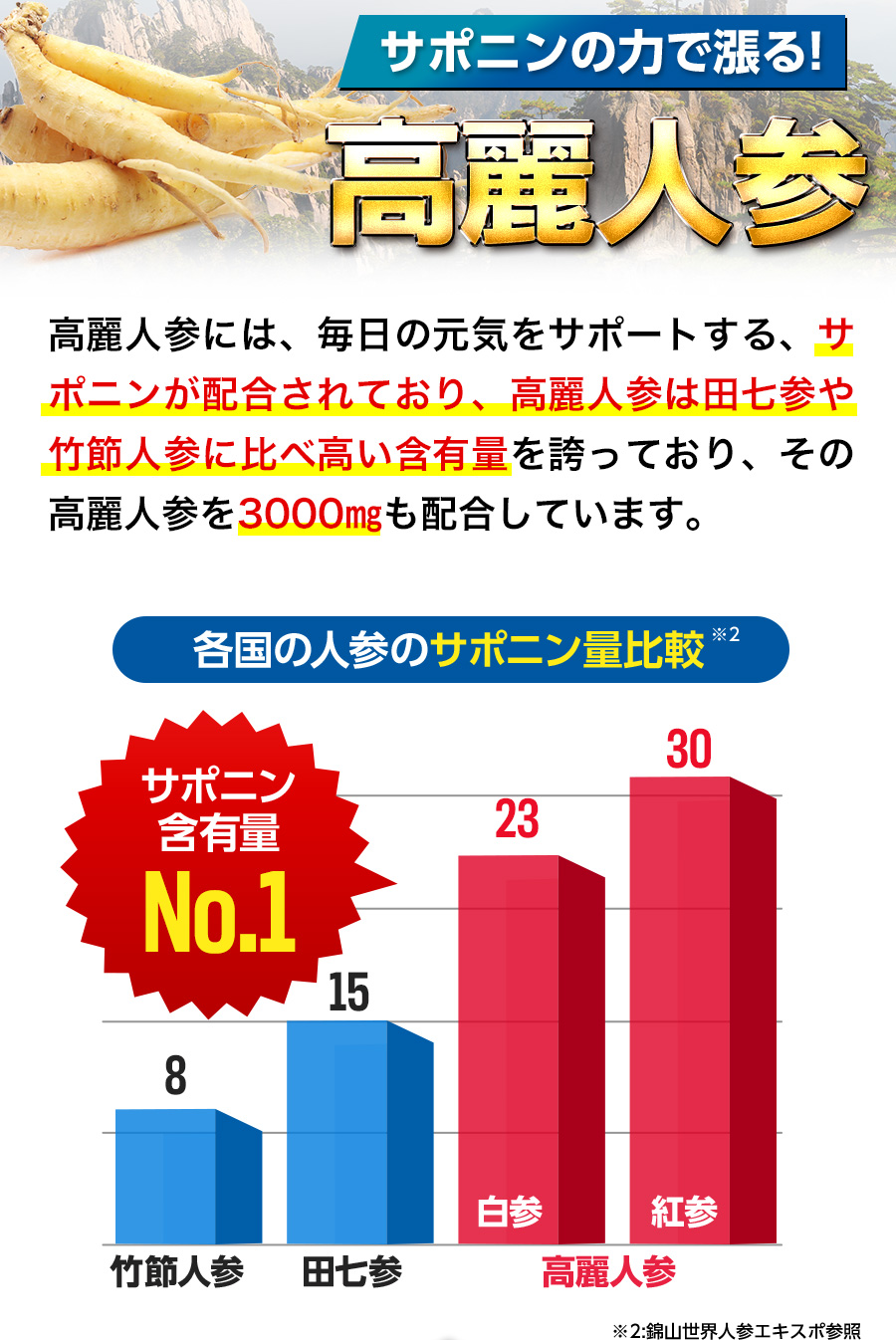 サポニンの力で漲る高麗人参