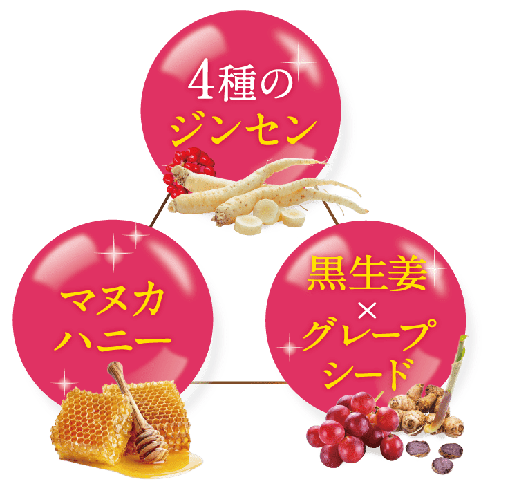 4種のジンセンが攻める！ 海外セレブの常識！マヌカハニー 黒生姜×グレープシード