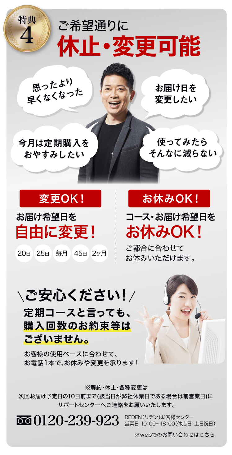 特典４いつでも解約、休止変更可能