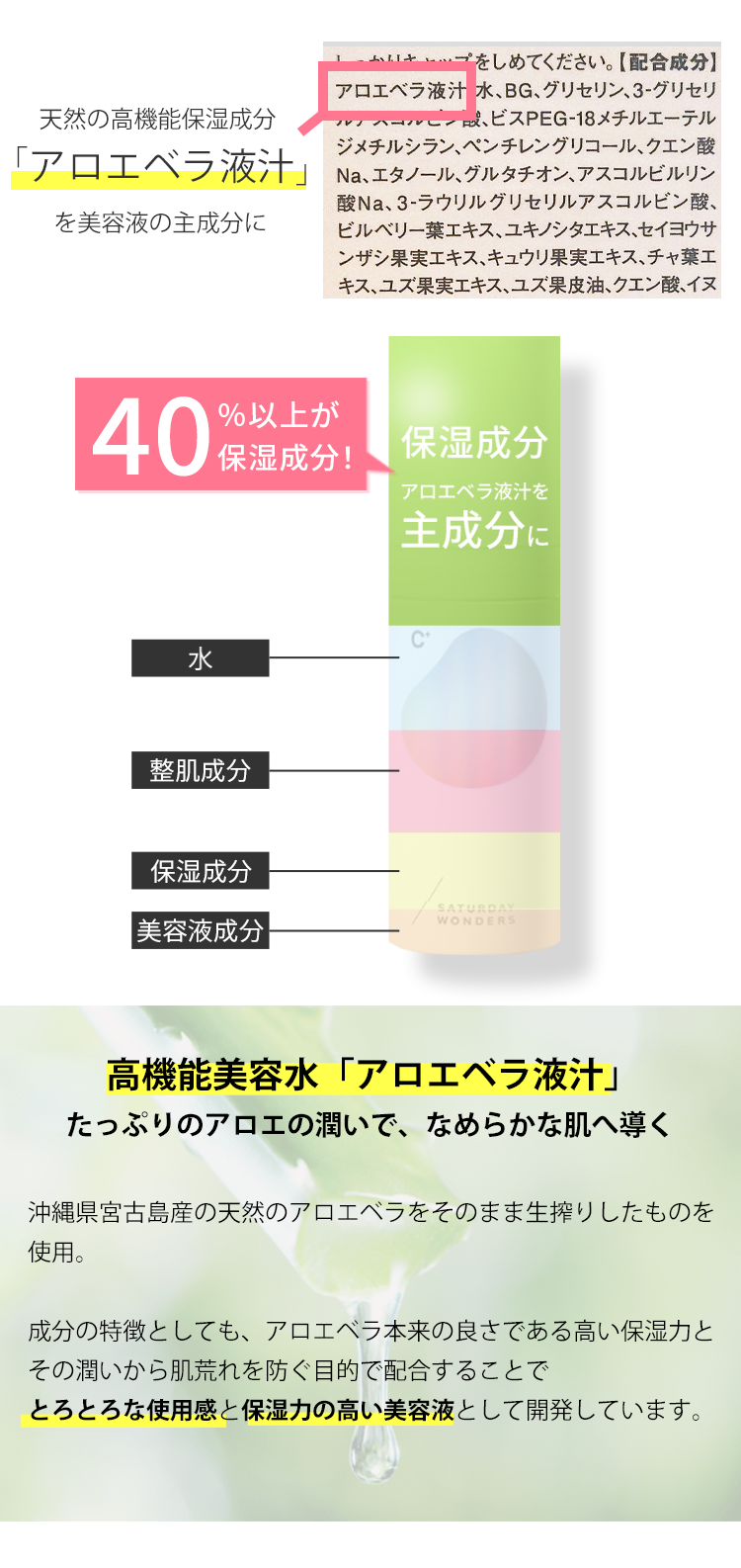 成分表示の一番最初に「アロエベラ液汁」が記載されている