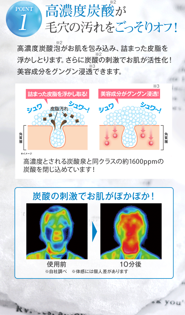 POINT1 高濃度炭酸が毛穴の汚れをごっそりオフ!