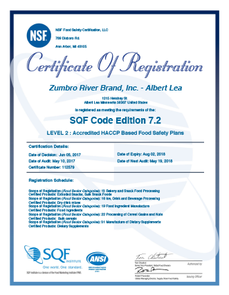 NSF certification of requistration