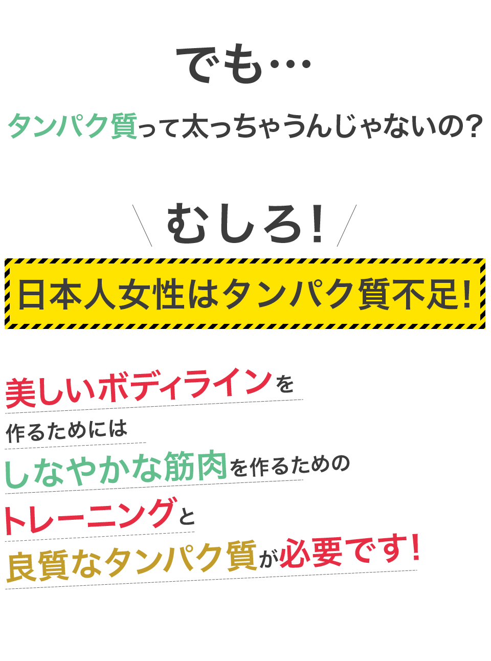 でもタンパク質って太っちゃうんじゃないの?むしろ!日本人女性はタンパク質不足!