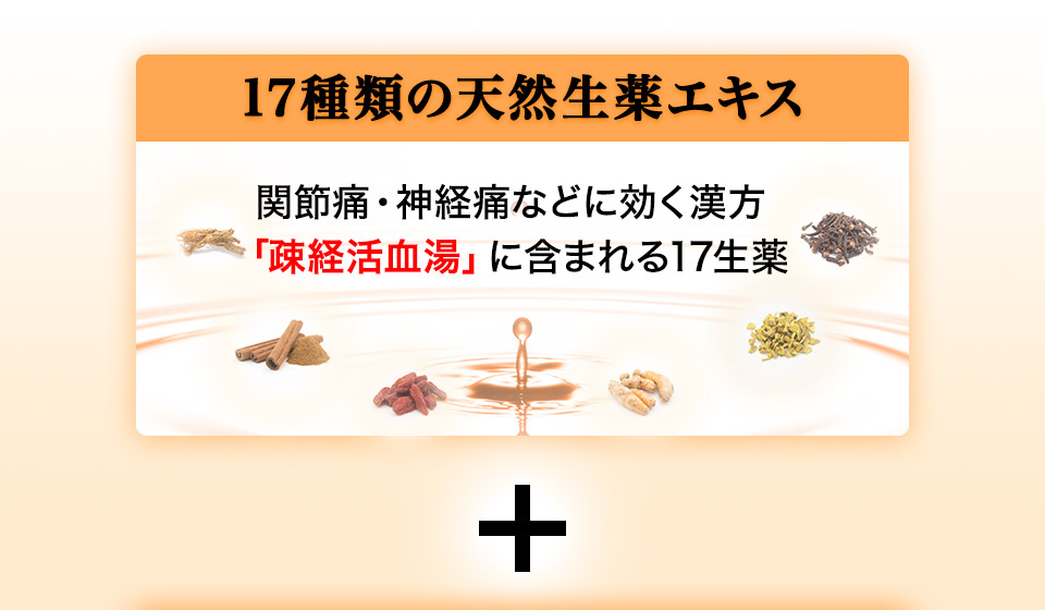 17種類の天然生薬エキス 関節痛・神経痛などに効く漢方「疎経活血湯」に含まれる17生薬 +