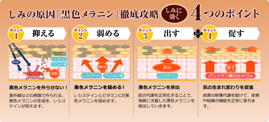 シミの原因「黒色メラニン」徹底攻略 シミに効く4つのポイント
